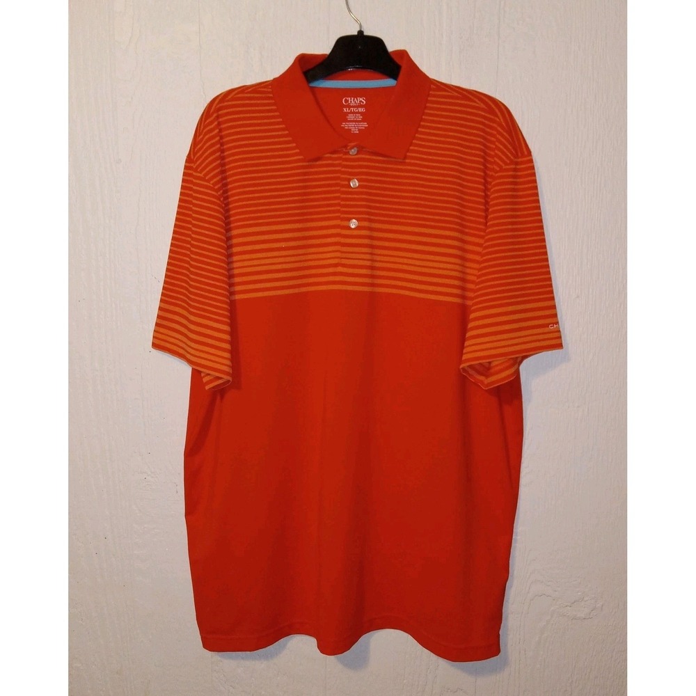Chaps Golf Polo Shirt Mens XL Orange Striped Short Sleeve Performance Stretch
